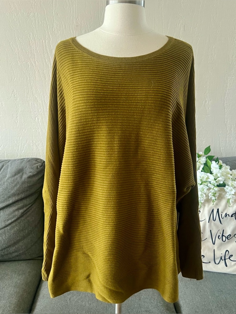 Sonoma Olive Ribbed Scoop Neck Sweater